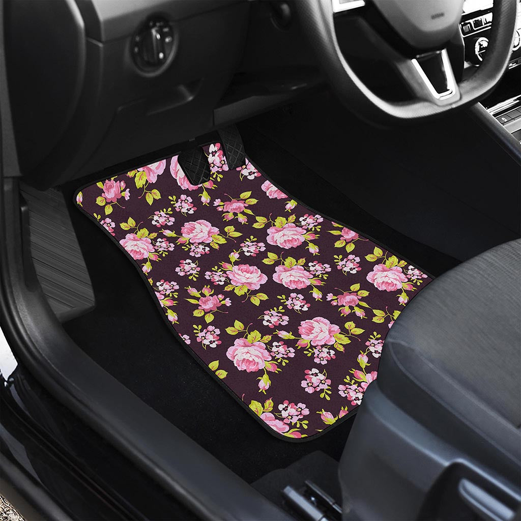 Vintage Pink Rose Floral Pattern Print Front Car Floor Mats