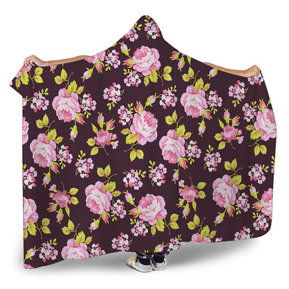 Vintage Pink Rose Floral Pattern Print Hooded Blanket