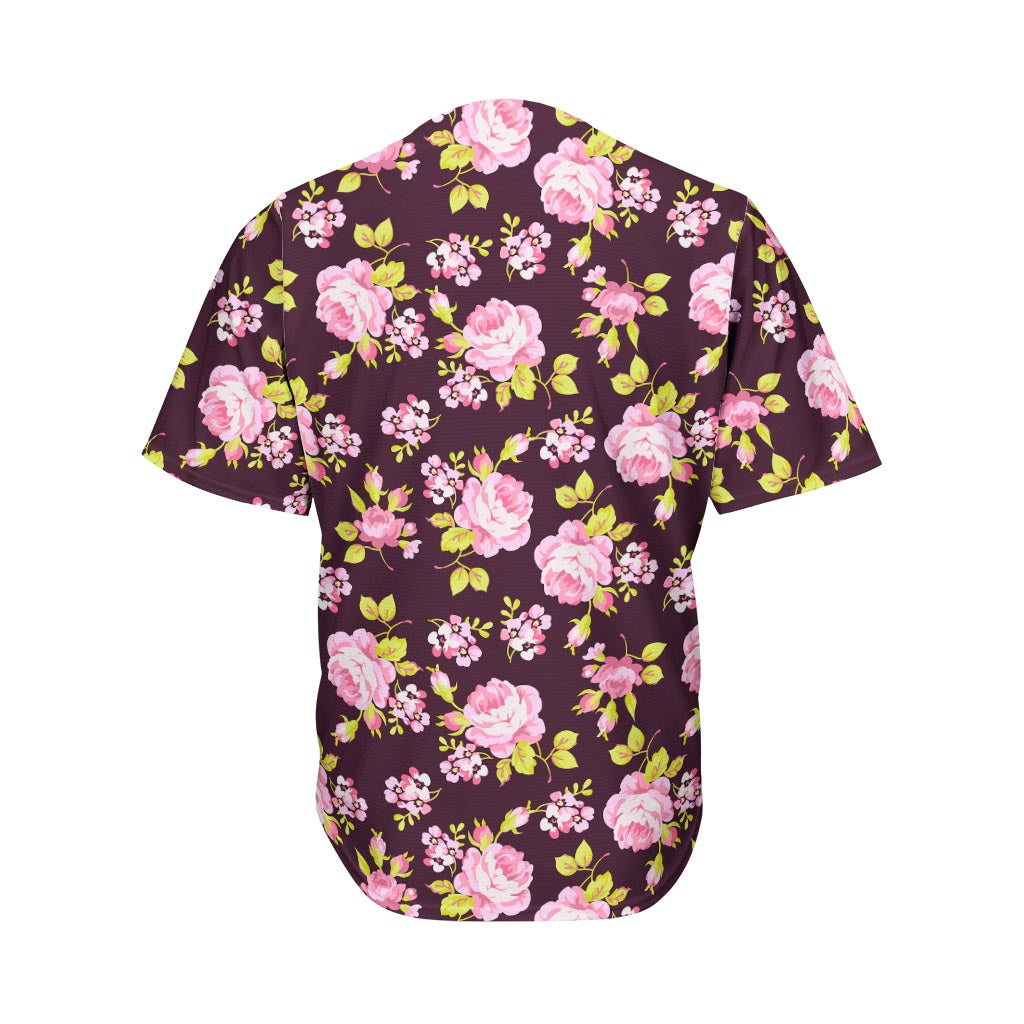 Vintage Pink Rose Floral Pattern Print Men's Baseball Jersey