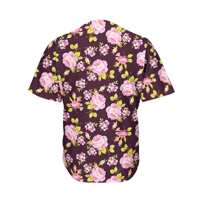 Vintage Pink Rose Floral Pattern Print Men's Baseball Jersey