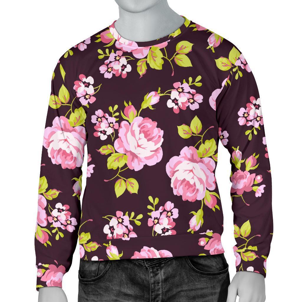 Vintage Pink Rose Floral Pattern Print Men's Crewneck Sweatshirt GearFrost