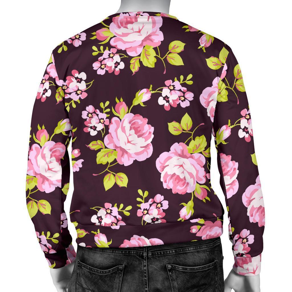 Vintage Pink Rose Floral Pattern Print Men's Crewneck Sweatshirt GearFrost