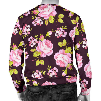 Vintage Pink Rose Floral Pattern Print Men's Crewneck Sweatshirt GearFrost