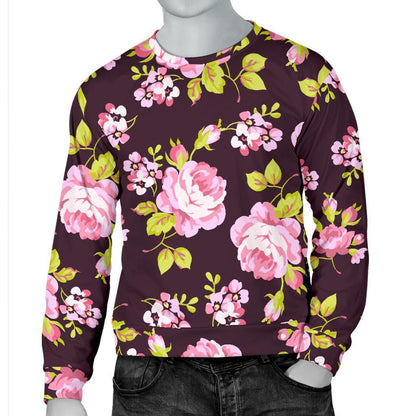 Vintage Pink Rose Floral Pattern Print Men's Crewneck Sweatshirt GearFrost