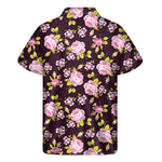 Vintage Pink Rose Floral Pattern Print Men's Short Sleeve Shirt