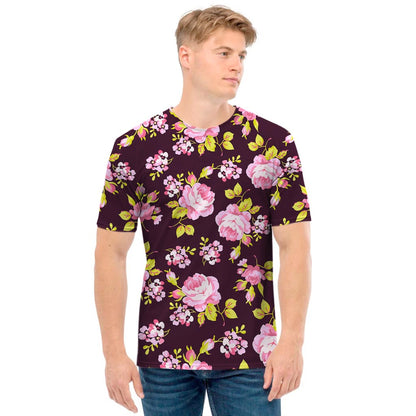 Vintage Pink Rose Floral Pattern Print Men's T-Shirt