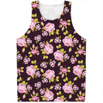 Vintage Pink Rose Floral Pattern Print Men's Tank Top