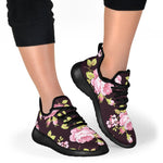Vintage Pink Rose Floral Pattern Print Mesh Knit Shoes GearFrost