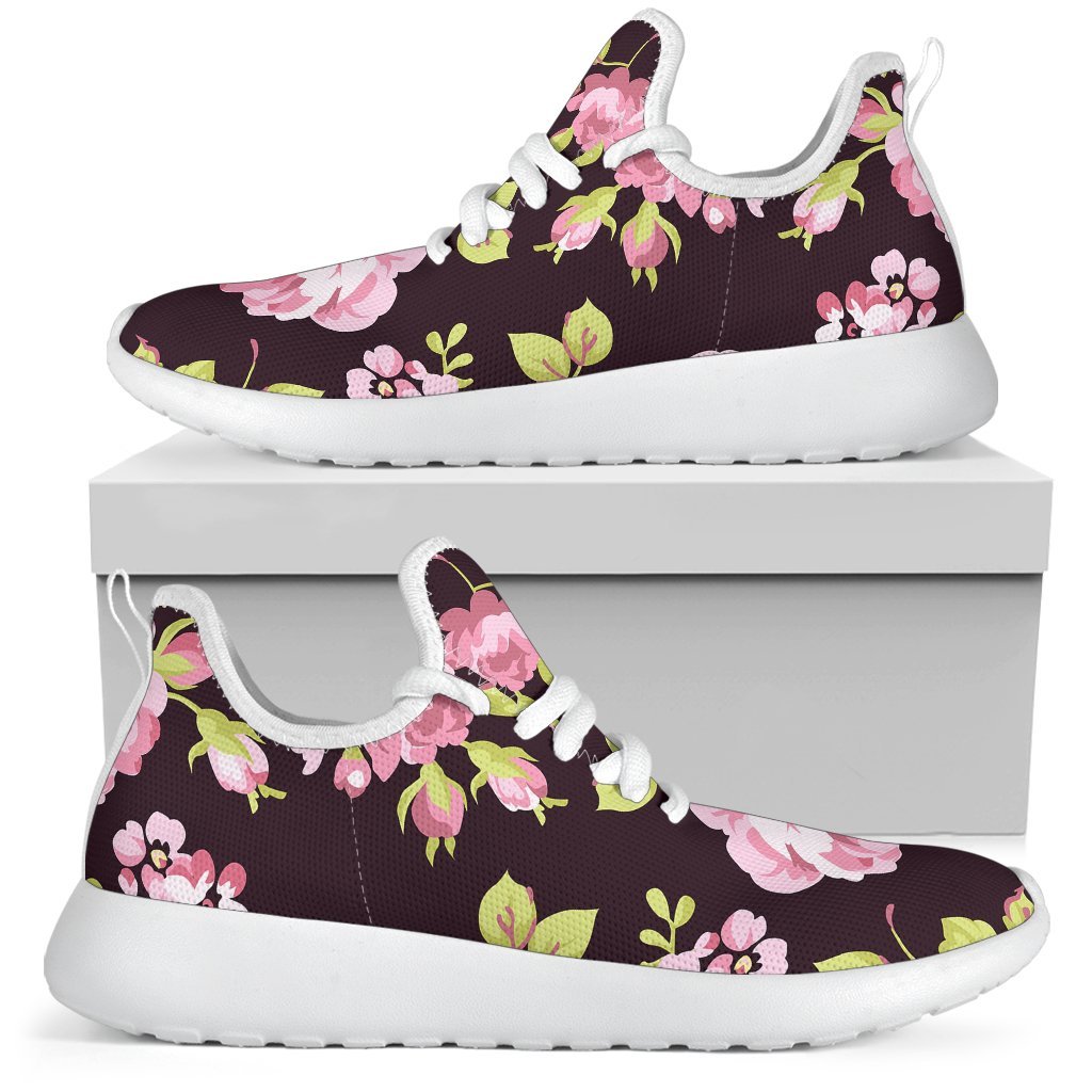 Vintage Pink Rose Floral Pattern Print Mesh Knit Shoes GearFrost