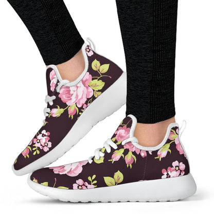 Vintage Pink Rose Floral Pattern Print Mesh Knit Shoes GearFrost