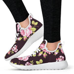 Vintage Pink Rose Floral Pattern Print Mesh Knit Shoes GearFrost
