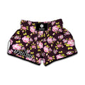 Vintage Pink Rose Floral Pattern Print Muay Thai Boxing Shorts