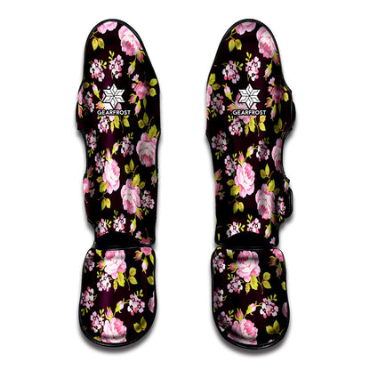 Vintage Pink Rose Floral Pattern Print Muay Thai Shin Guard