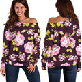 Vintage Pink Rose Floral Pattern Print Off The Shoulder Sweatshirt