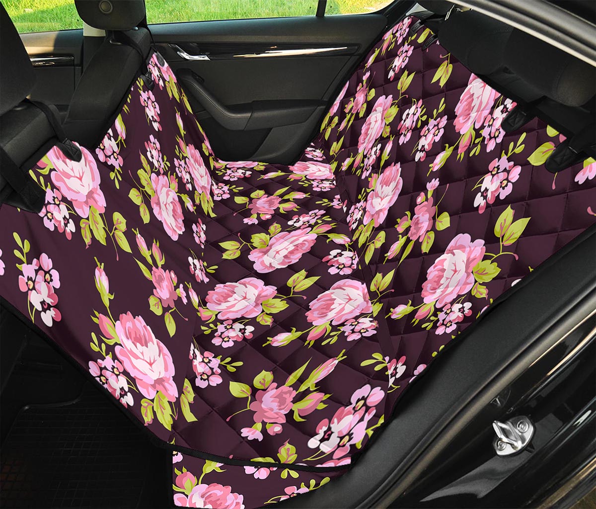 Vintage Pink Rose Floral Pattern Print Pet Car Back Seat Cover