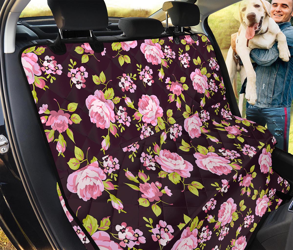 Vintage Pink Rose Floral Pattern Print Pet Car Back Seat Cover