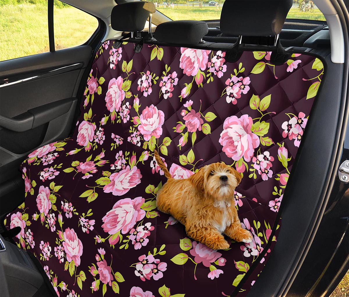 Vintage Pink Rose Floral Pattern Print Pet Car Back Seat Cover