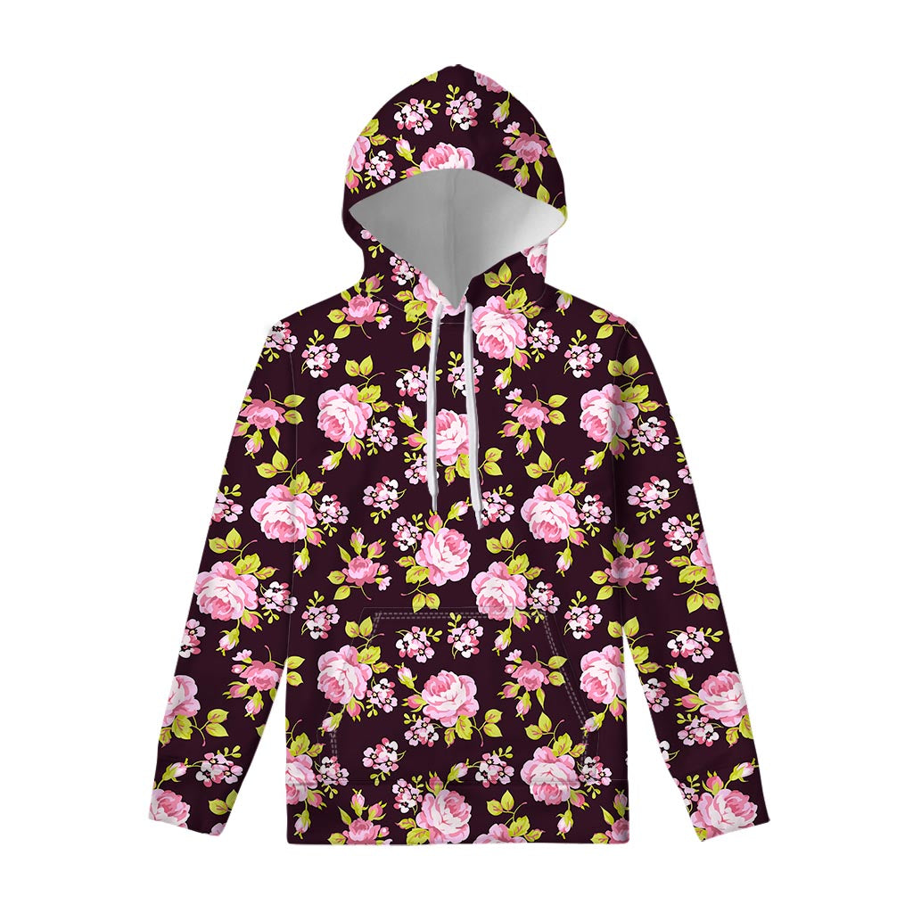 Vintage Pink Rose Floral Pattern Print Pullover Hoodie