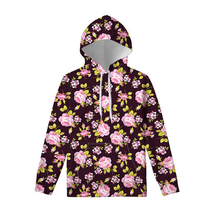 Vintage Pink Rose Floral Pattern Print Pullover Hoodie