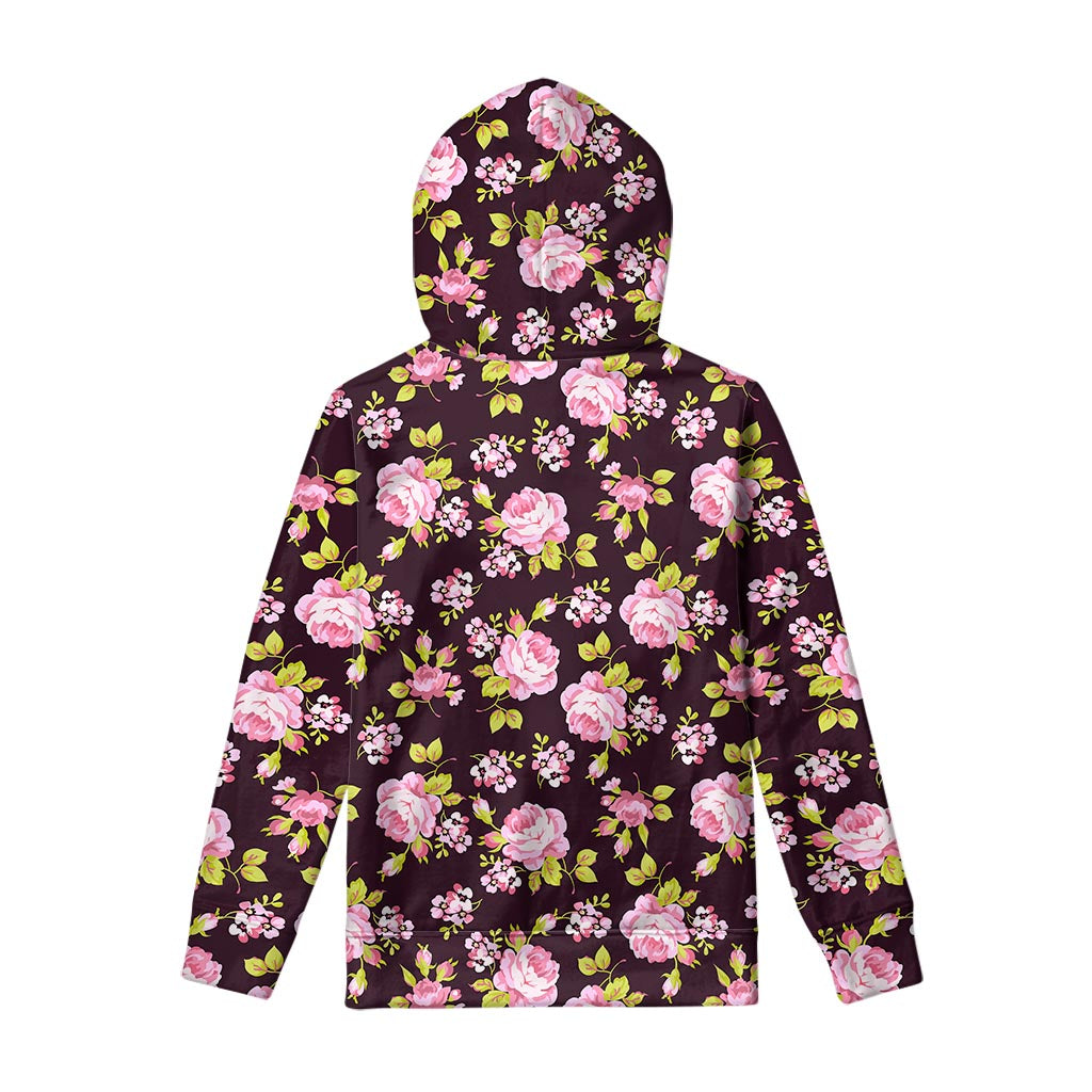 Vintage Pink Rose Floral Pattern Print Pullover Hoodie