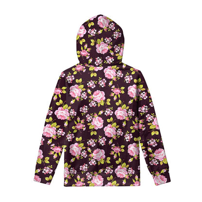 Vintage Pink Rose Floral Pattern Print Pullover Hoodie