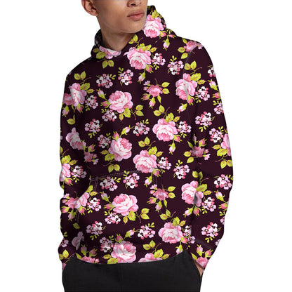 Vintage Pink Rose Floral Pattern Print Pullover Hoodie