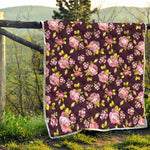 Vintage Pink Rose Floral Pattern Print Quilt
