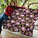 Vintage Pink Rose Floral Pattern Print Quilt