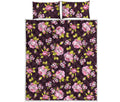 Vintage Pink Rose Floral Pattern Print Quilt Bed Set
