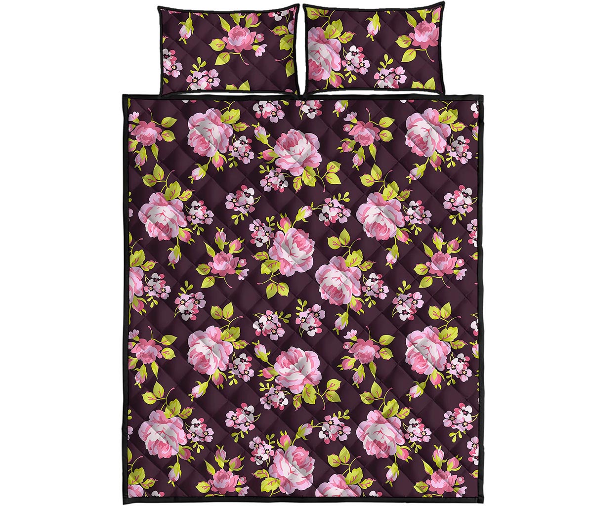 Vintage Pink Rose Floral Pattern Print Quilt Bed Set