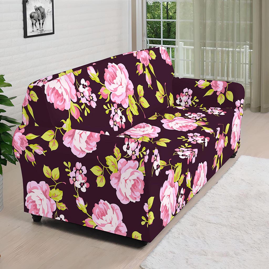 Vintage Pink Rose Floral Pattern Print Sofa Cover
