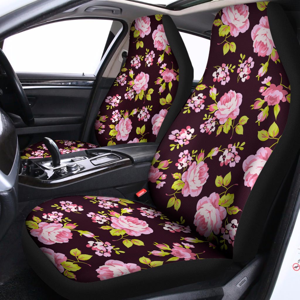 Vintage Pink Rose Floral Pattern Print Universal Fit Car Seat Covers