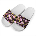 Vintage Pink Rose Floral Pattern Print White Slide Sandals