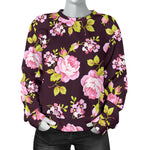 Vintage Pink Rose Floral Pattern Print Women's Crewneck Sweatshirt GearFrost