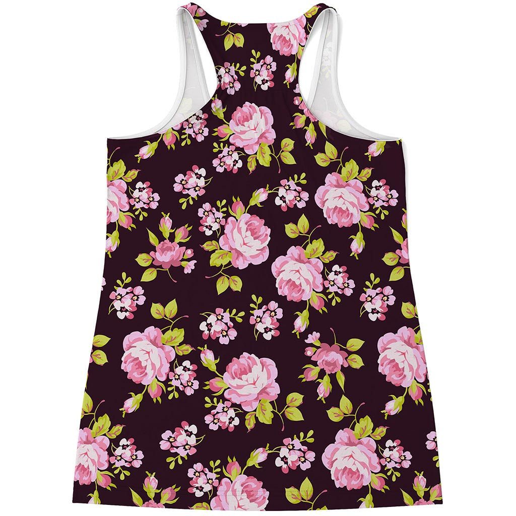 Vintage Pink Rose Floral Pattern Print Women's Racerback Tank Top