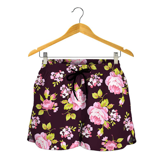 Vintage Pink Rose Floral Pattern Print Women's Shorts