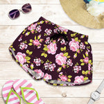 Vintage Pink Rose Floral Pattern Print Women's Shorts