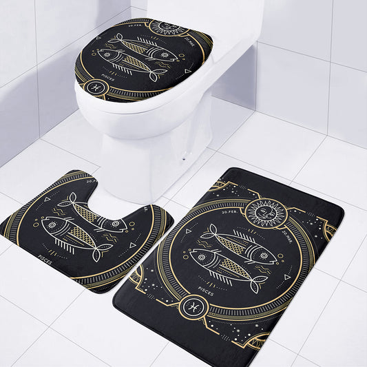 Vintage Pisces Zodiac Sign Print 3 Piece Bath Mat Set