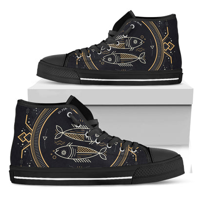 Vintage Pisces Zodiac Sign Print Black High Top Shoes