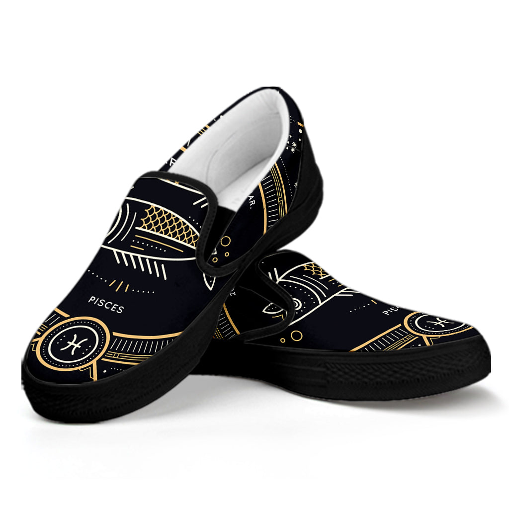 Vintage Pisces Zodiac Sign Print Black Slip On Shoes