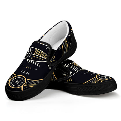 Vintage Pisces Zodiac Sign Print Black Slip On Shoes