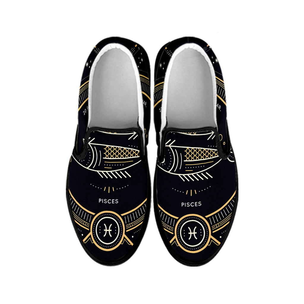 Vintage Pisces Zodiac Sign Print Black Slip On Shoes