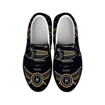 Vintage Pisces Zodiac Sign Print Black Slip On Shoes