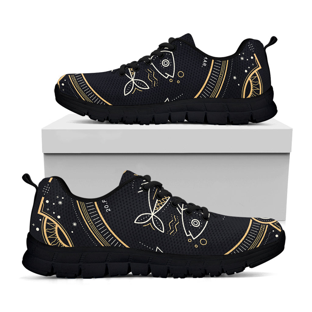 Vintage Pisces Zodiac Sign Print Black Sneakers