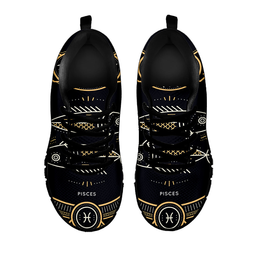Vintage Pisces Zodiac Sign Print Black Sneakers