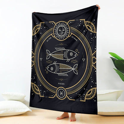 Vintage Pisces Zodiac Sign Print Blanket
