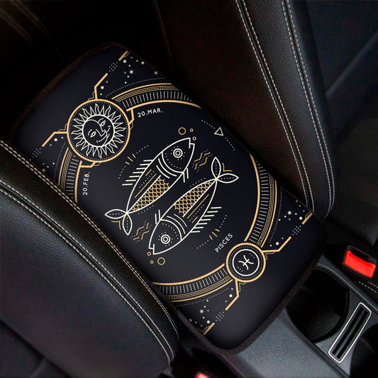 Vintage Pisces Zodiac Sign Print Car Center Console Cover