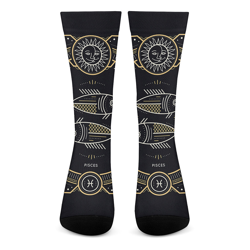 Vintage Pisces Zodiac Sign Print Crew Socks