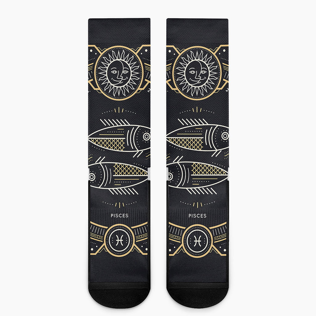Vintage Pisces Zodiac Sign Print Crew Socks