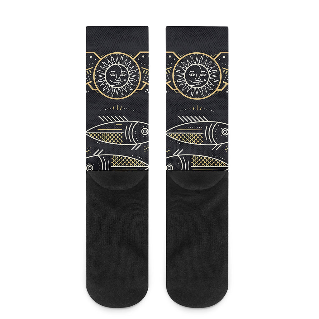 Vintage Pisces Zodiac Sign Print Crew Socks